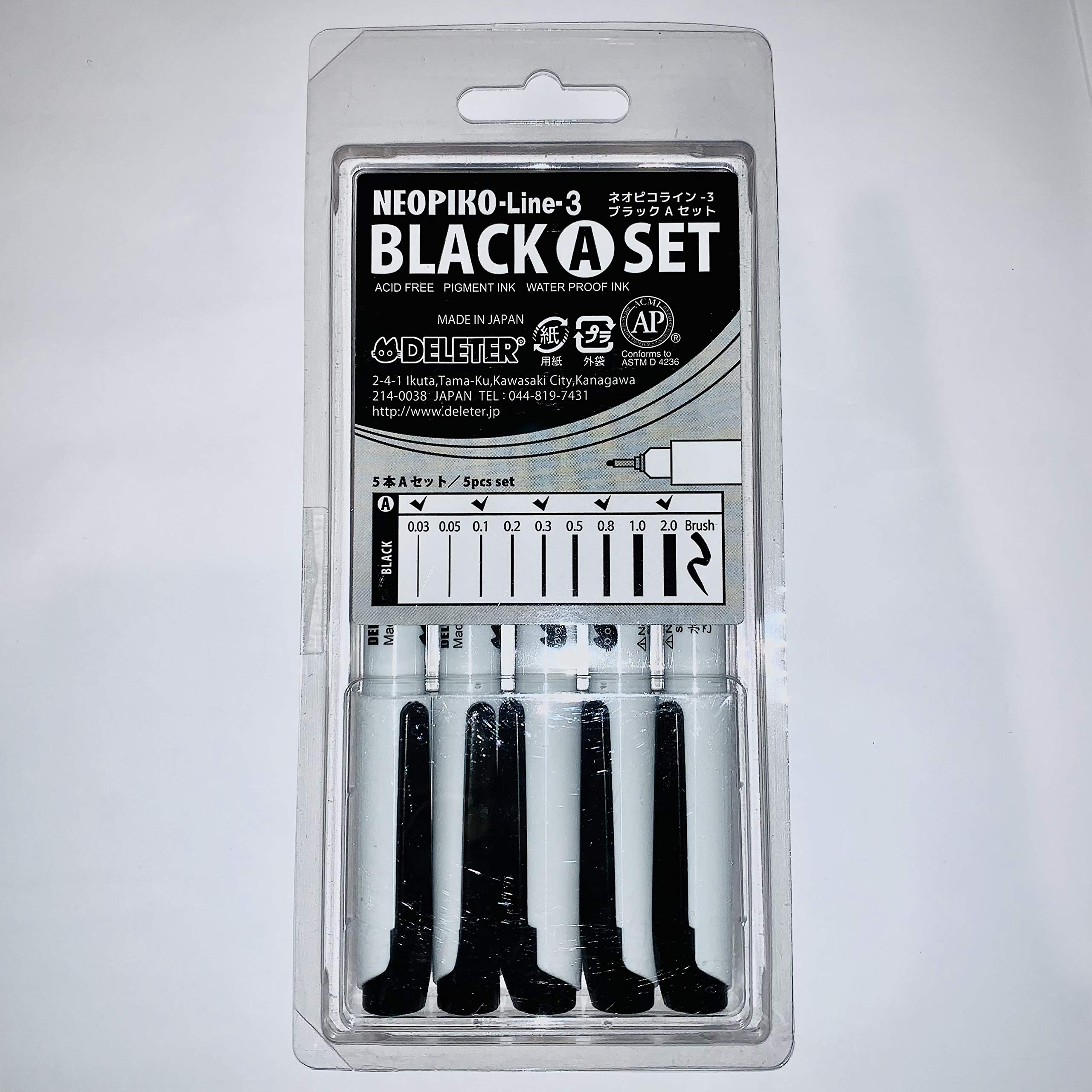 Amazon.com : Deleter Neopiko Line-3 Black A Set of 5 Graphics Pens